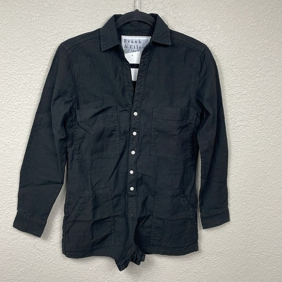 NWT Frank & Eileen Ireland Romper Cotton Linen Long Sleeve Loose Black XXS - Picture 6 of 14